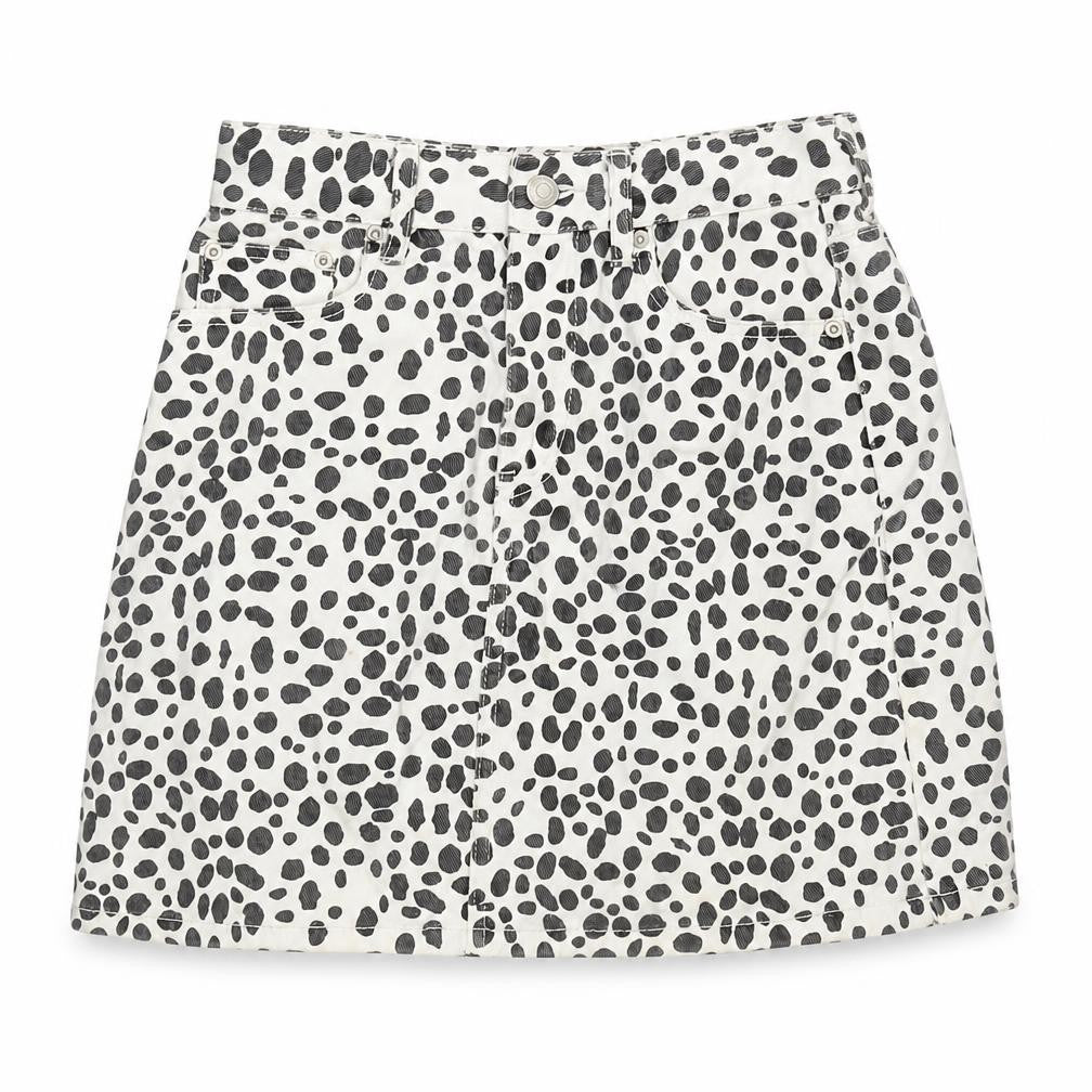 Browny Standard Womens White Cotton A-Line Skirt Size 24 in Zip - Black spots.