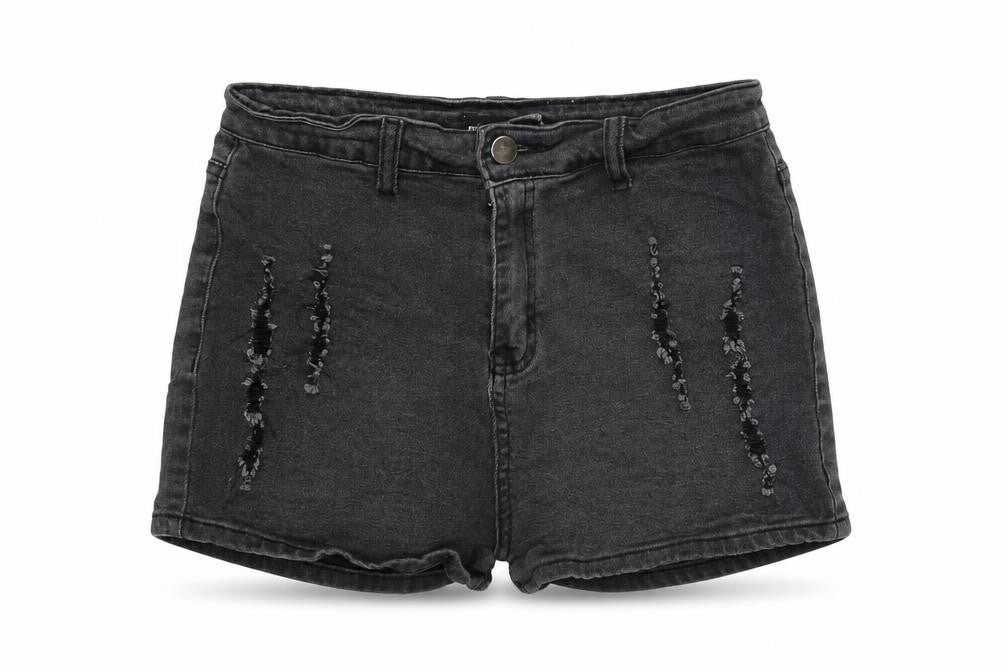 PRETTYLITTLETHING Womens Grey Cotton Basic Shorts Size 10 Regular Tie - Distressed