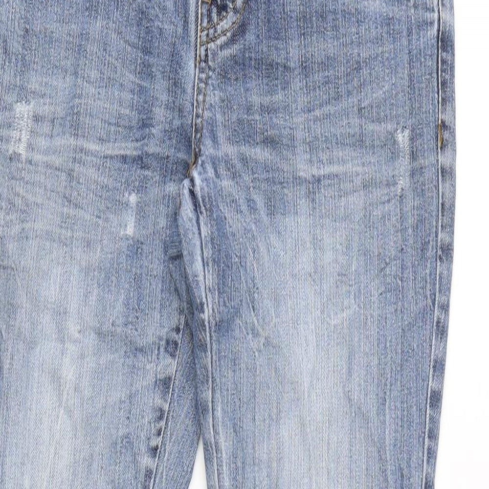 Love Label Womens Blue Cotton Blend Tapered Jeans Size 6 L29 in Regular Zip - Distressed