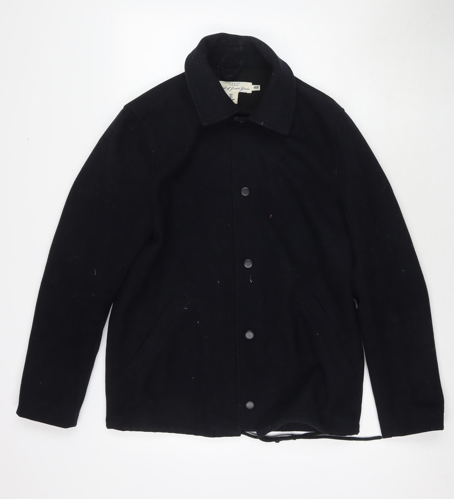 H&M Mens Black Overcoat Coat Size S Zip