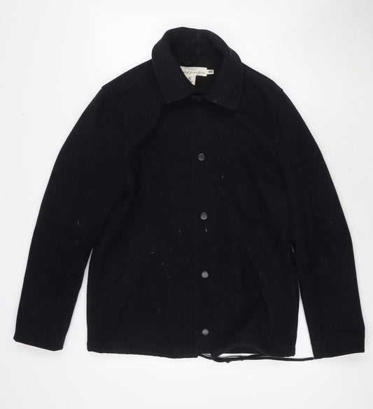 H&M Mens Black Overcoat Coat Size S Zip