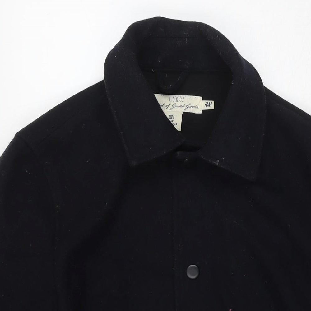H&M Mens Black Overcoat Coat Size S Zip