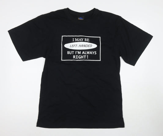 Samsousan Womens Black Cotton Basic T-Shirt Size L Round Neck - Left Handed But Always Right