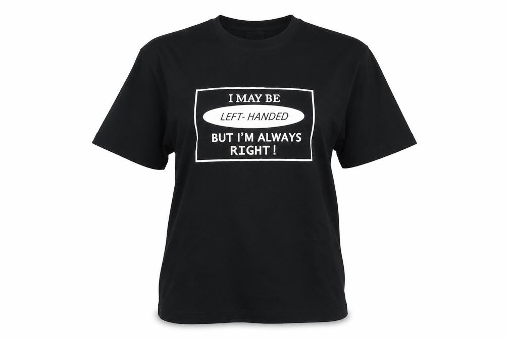 Samsousan Womens Black Cotton Basic T-Shirt Size L Round Neck - Left Handed But Always Right