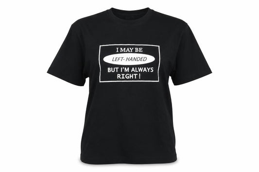 Samsousan Womens Black Cotton Basic T-Shirt Size L Round Neck - Left Handed But Always Right