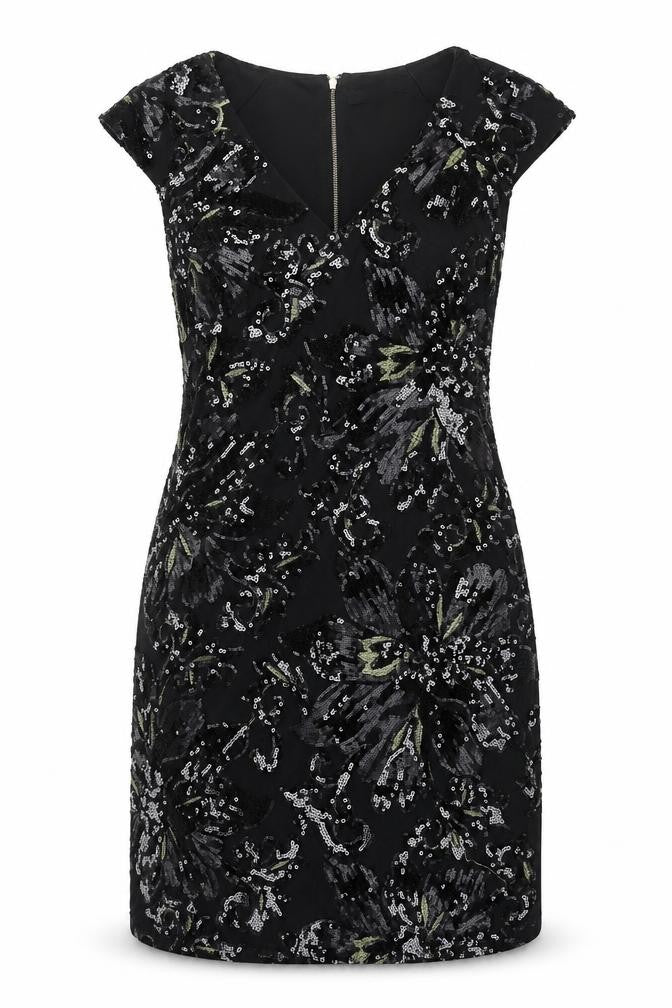 KOKO Womens Black Polyester A-Line Size 16 V-Neck Zip - Sequin Detail