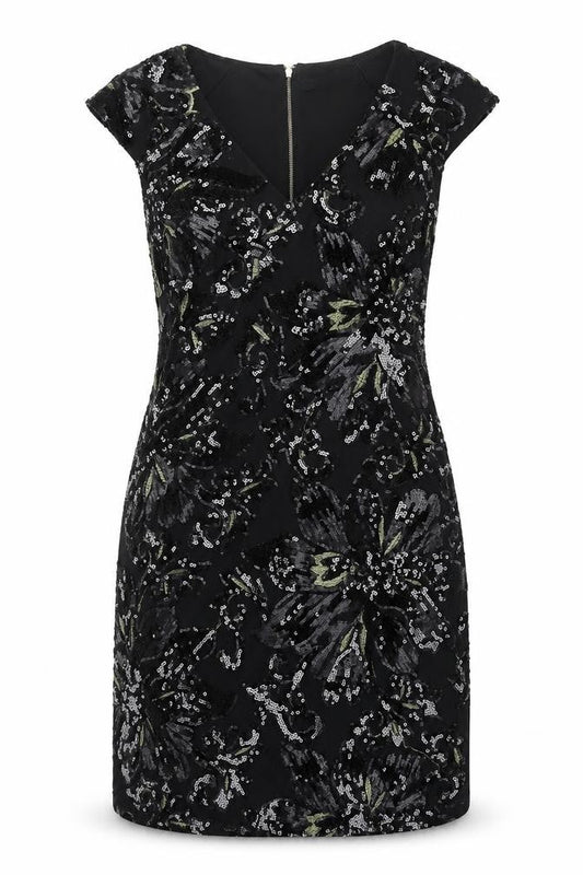 KOKO Womens Black Polyester A-Line Size 16 V-Neck Zip - Sequin Detail