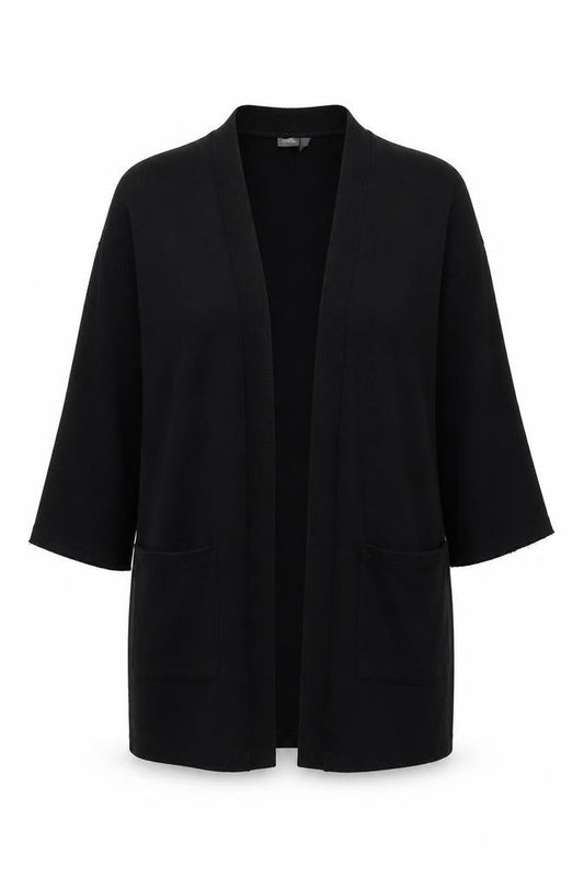 Front view of ASOS women’s black v-neck cotton cape jumper, size S