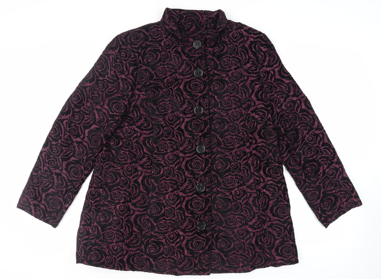 TIGI Womens Purple Floral Overcoat Coat Size 14 Button - Size 14-16