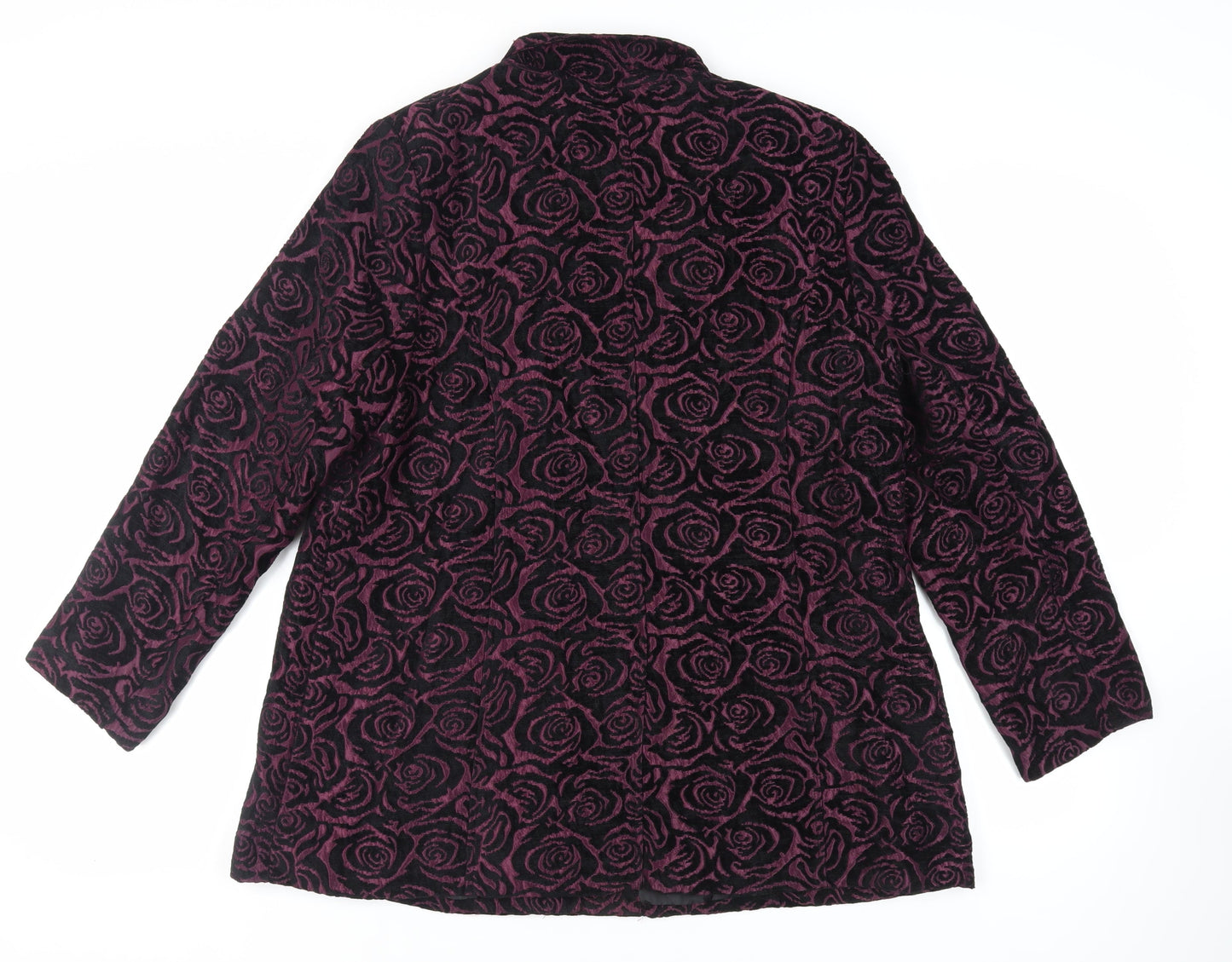 TIGI Womens Purple Floral Overcoat Coat Size 14 Button - Size 14-16