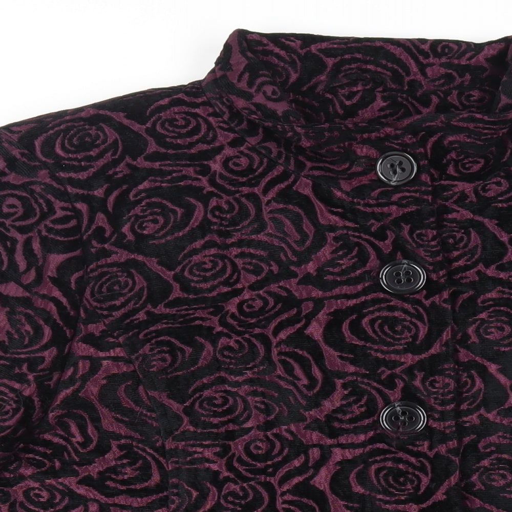 TIGI Womens Purple Floral Overcoat Coat Size 14 Button - Size 14-16