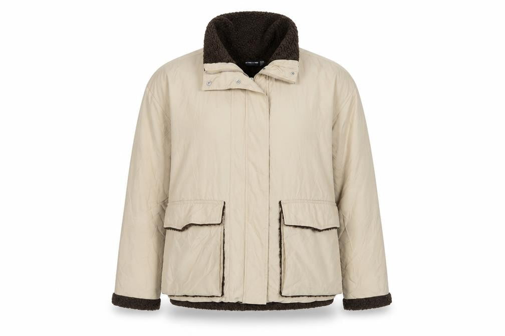 PRETTYLITTLETHING Womens Beige Jacket Size 12 Zip - Oversized