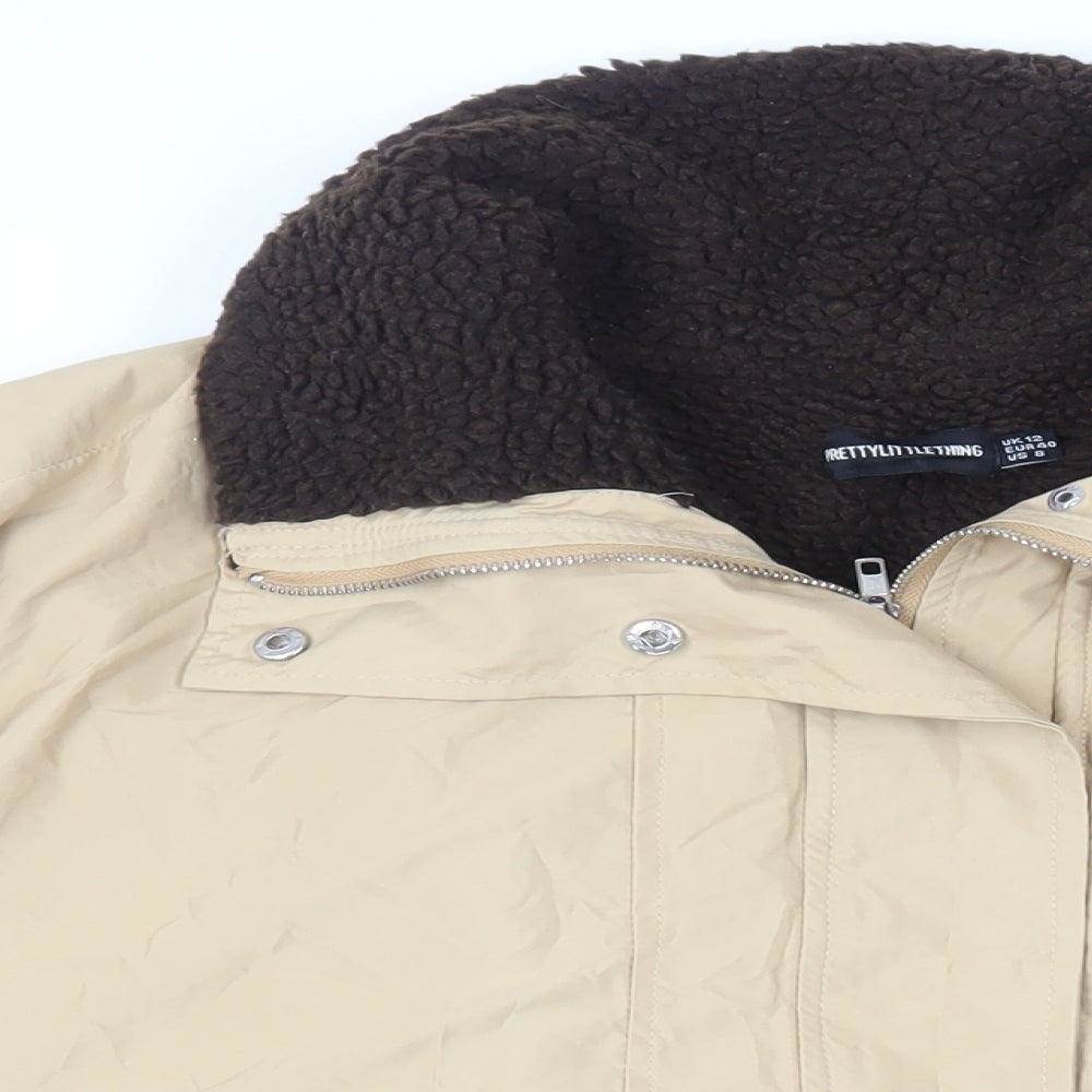 PRETTYLITTLETHING Womens Beige Jacket Size 12 Zip - Oversized
