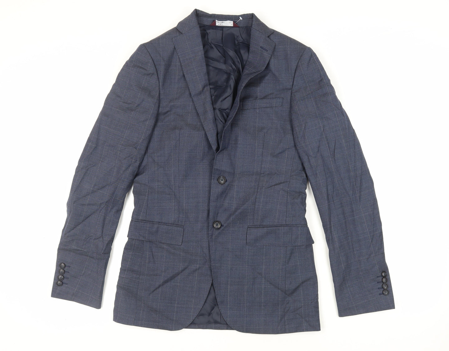 Marks and Spencer Mens Blue Plaid Polyester Jacket Suit Jacket Size 36 Regular