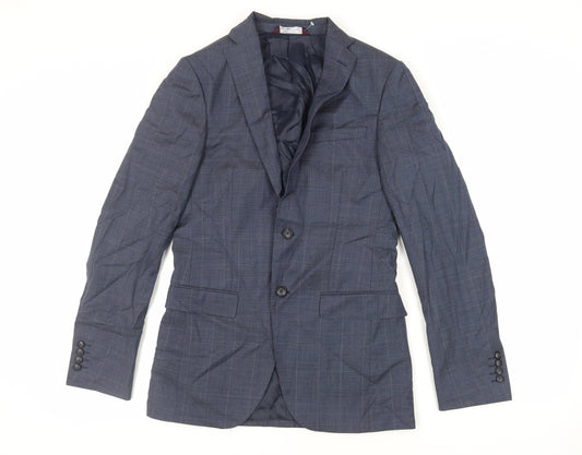 Marks and Spencer Mens Blue Plaid Polyester Jacket Suit Jacket Size 36 Regular