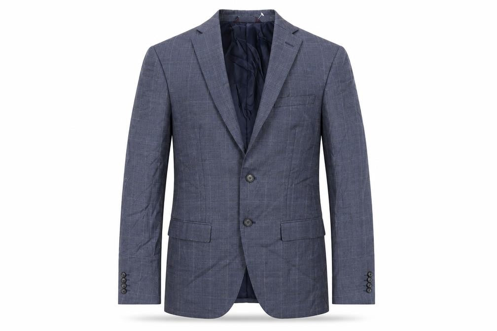 Marks & Spencer Mens Blue Plaid Polyester Jacket Suit Jacket Size 36 Regular