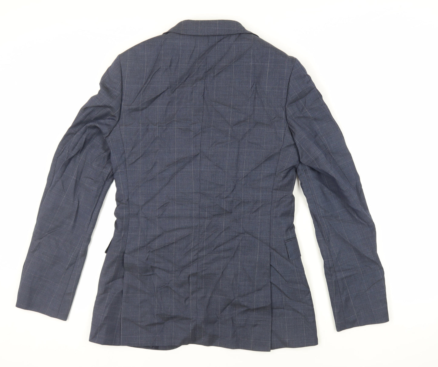 Marks and Spencer Mens Blue Plaid Polyester Jacket Suit Jacket Size 36 Regular