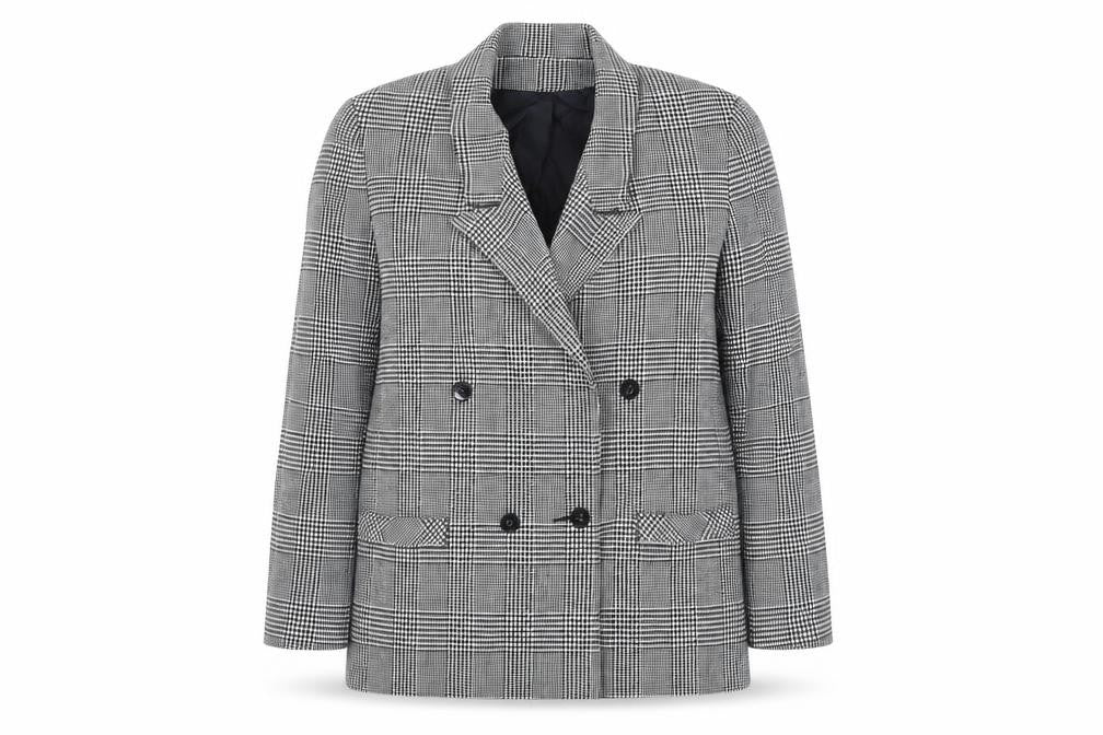 Littlewoods Womens Black Plaid Jacket Blazer Size 16 Button - Vintage