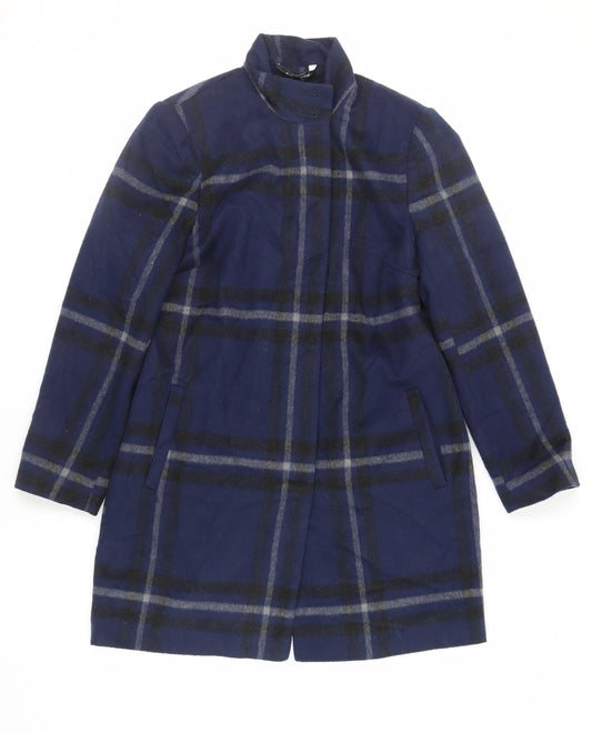 Bonmarché Womens Blue Plaid Pea Coat Coat Size 12 Button