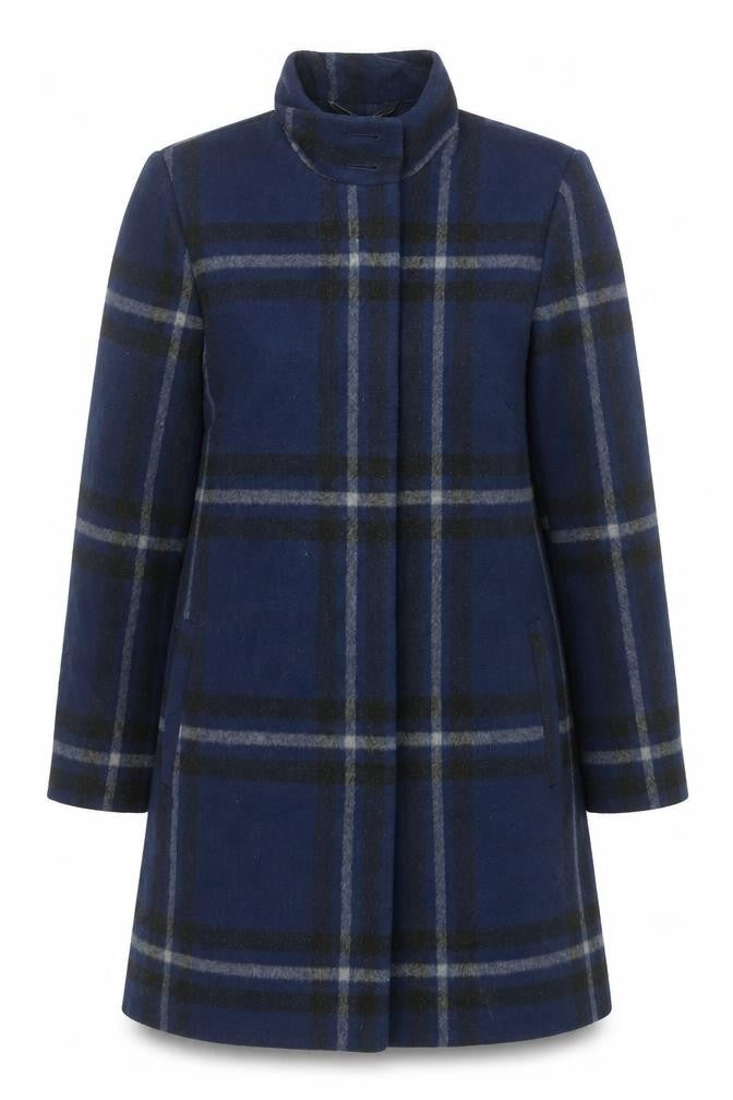 Bonmarché Womens Blue Plaid Pea Coat Coat Size 12 Button