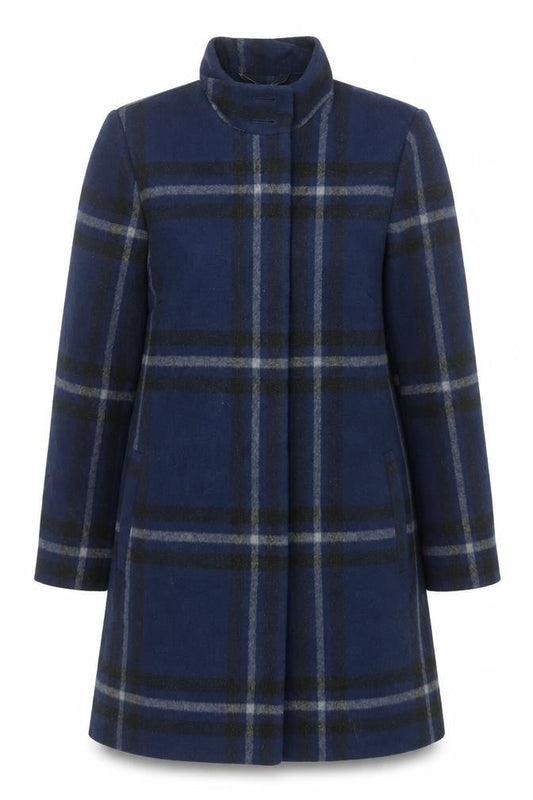 Bonmarché Womens Blue Plaid Pea Coat Coat Size 12 Button
