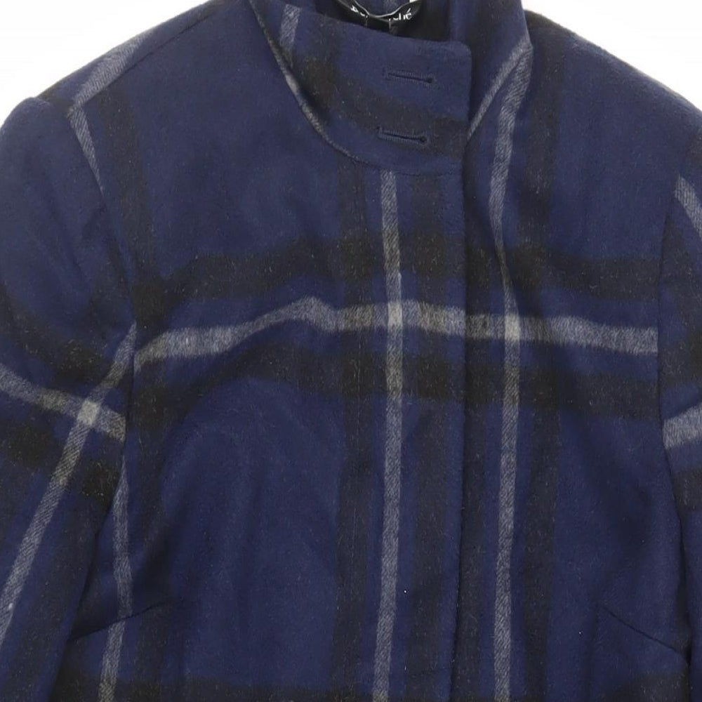 Bonmarché Womens Blue Plaid Pea Coat Coat Size 12 Button