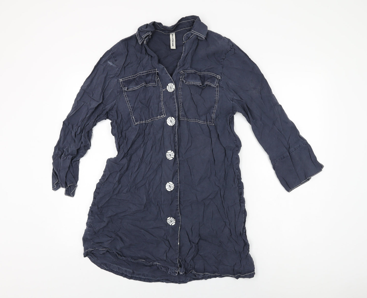 New Collection Womens Blue Lyocell Basic Button-Up Size M Collared