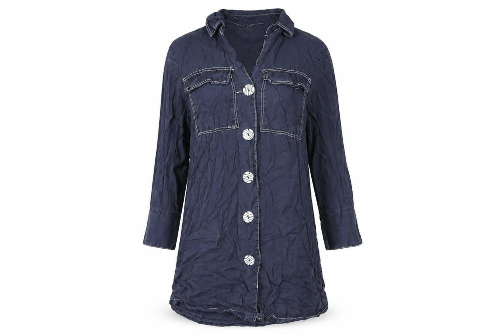 New Collection Womens Blue Lyocell Basic Button-Up Size M Collared