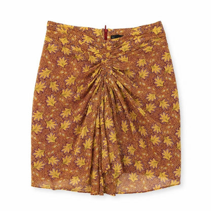 Front view of Sfera women’s multicoloured floral polyester mini skirt, size M, zip