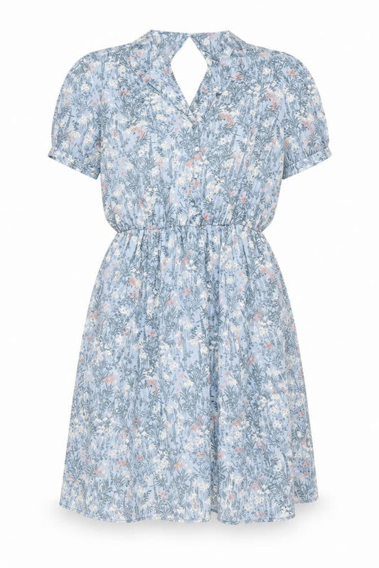 Next Womens Blue Floral Polyester Skater Dress Size 14 V-Neck Button
