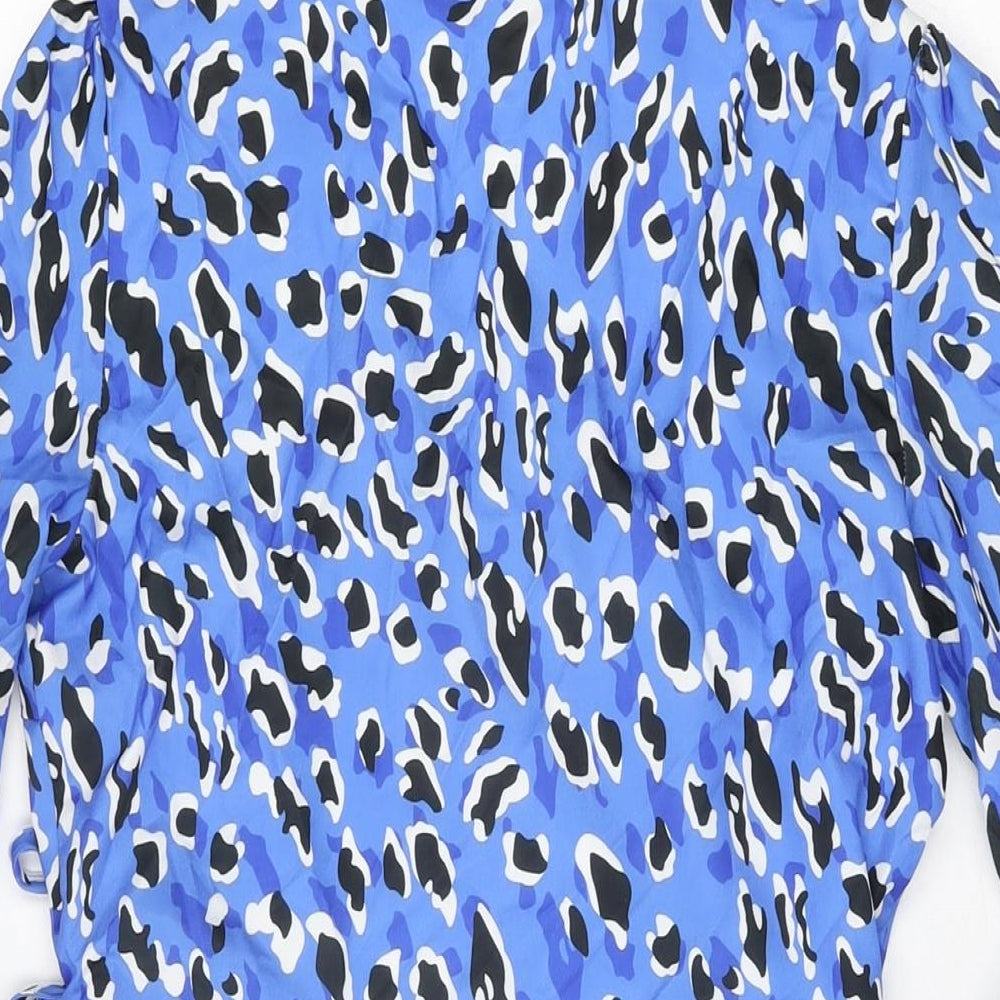 IVIVI Womens Blue Animal Print Polyester Wrap Dress Size M V-Neck Tie
