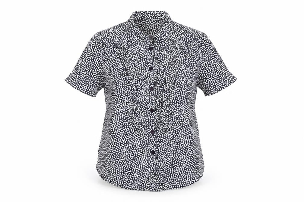 French Connection Womens Blue Floral Cotton Basic Button-Up Size 6 Round Neck