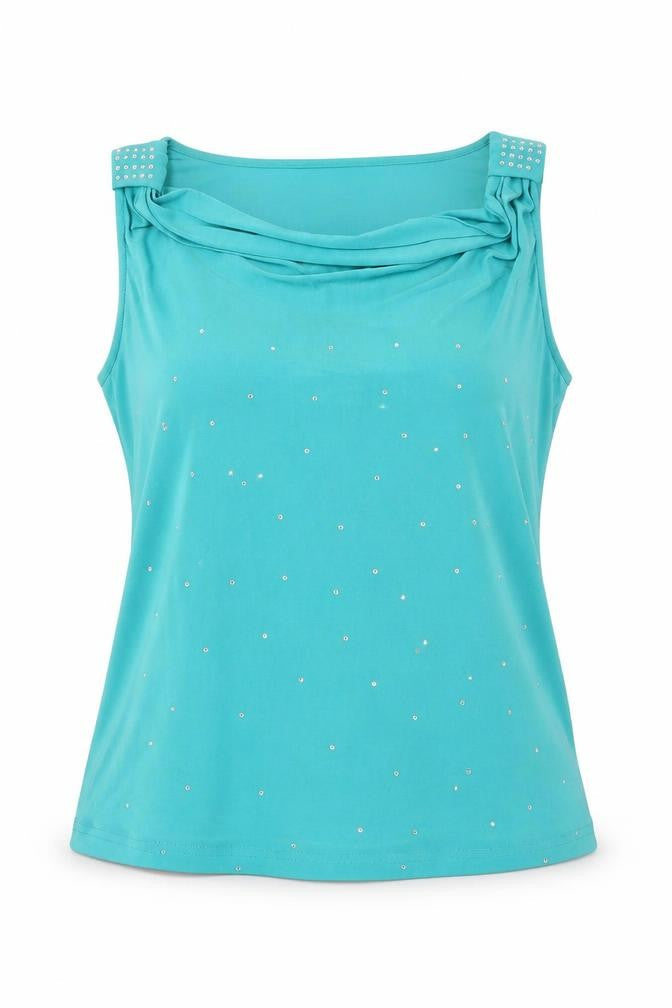 Klass Womens Blue Polyester Basic T-Shirt Size L Cowl Neck