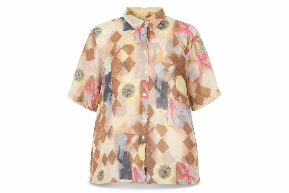 Watercolours Womens Multicoloured Geometric Viscose Basic Button-Up Size 16 Collared