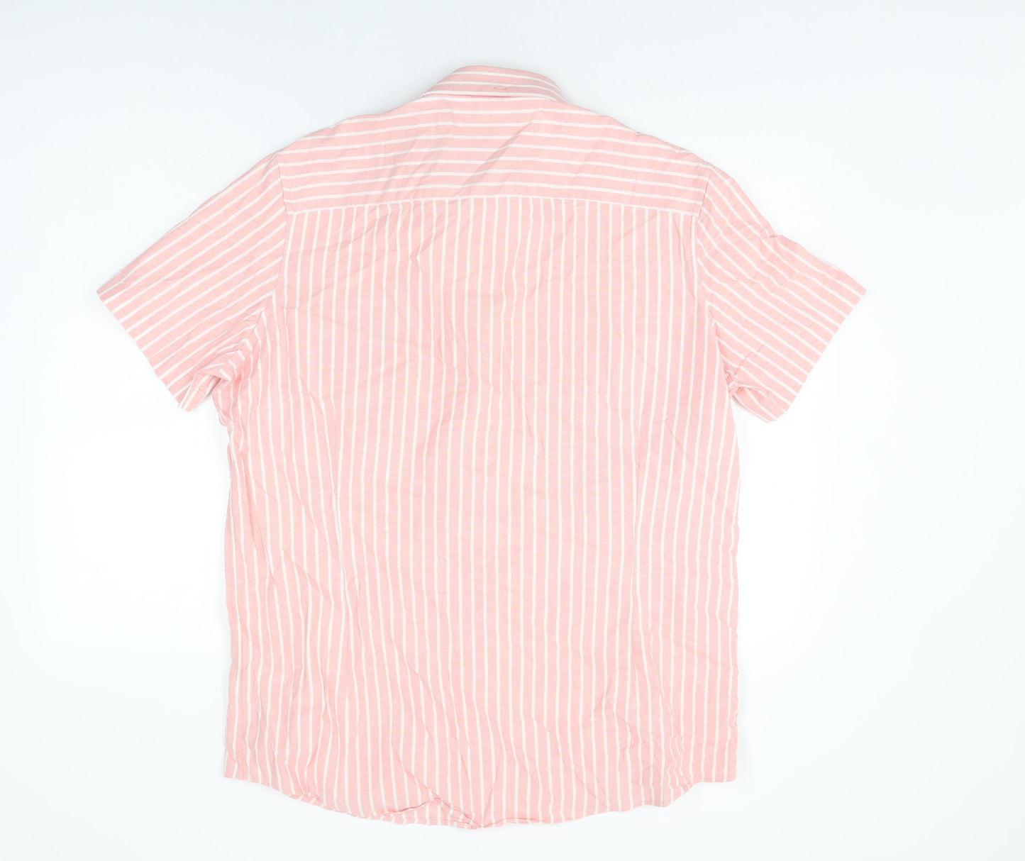 NEXT Mens Pink Striped Cotton Button-Up Size XL Collared Button