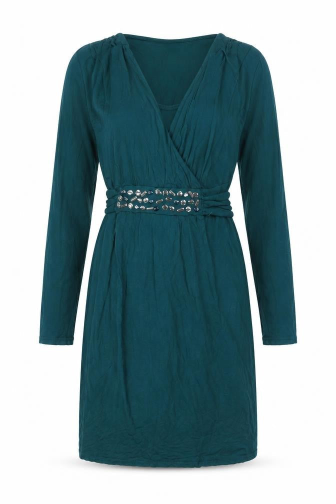 Mamalicious Womens Green Viscose Shift Size S V-Neck Pullover