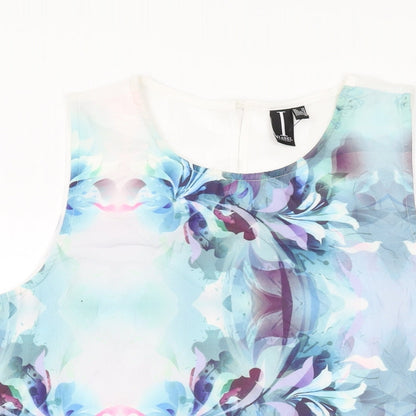 Izabel London Womens White Floral Polyester Basic Blouse Size 10 Round Neck