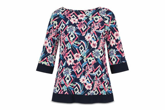 Marks and Spencer Womens Blue Floral Viscose Basic T-Shirt Size 10 Round Neck