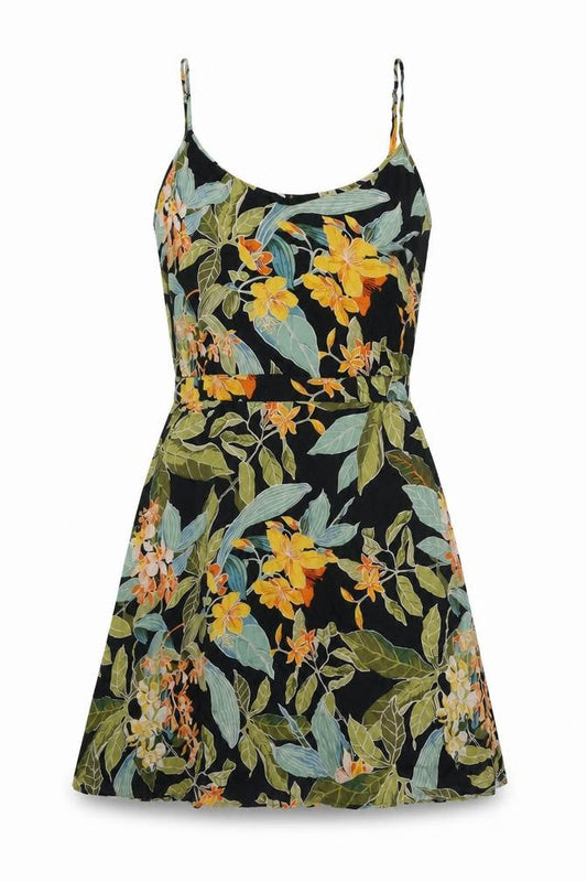 Warehouse Womens Black Floral Viscose Skater Dress Size 12 V-Neck Pullover