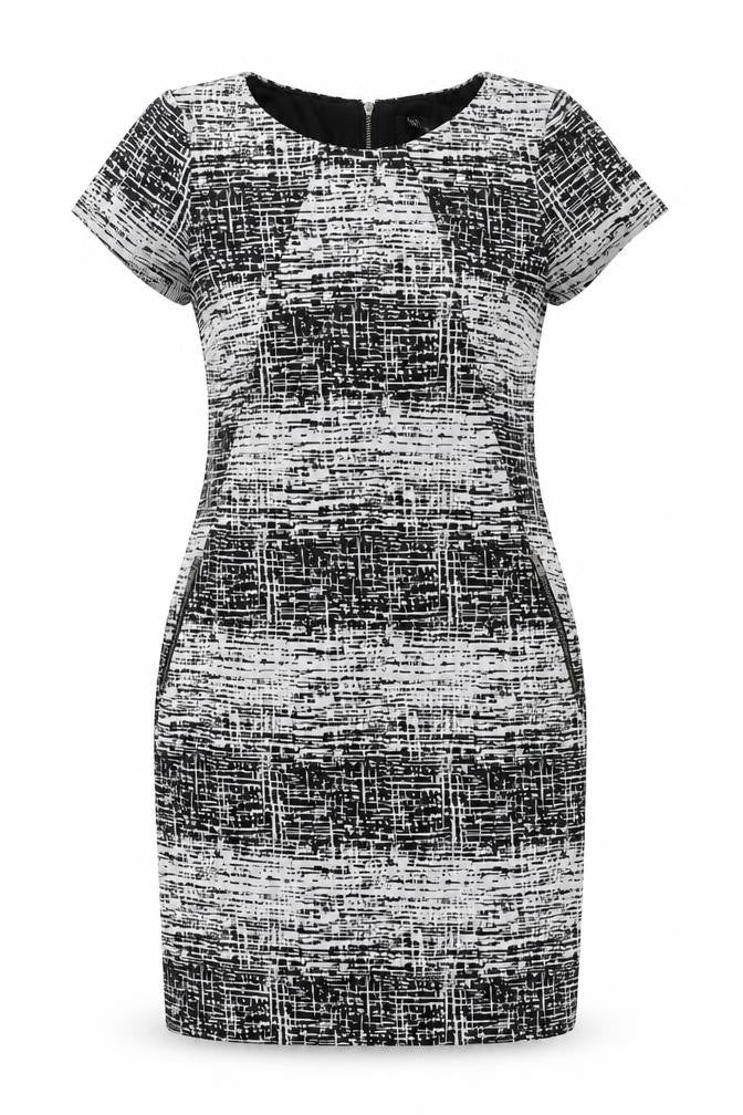 M&Co Womens Grey Geometric Polyester Bodycon Size 10 Round Neck Zip