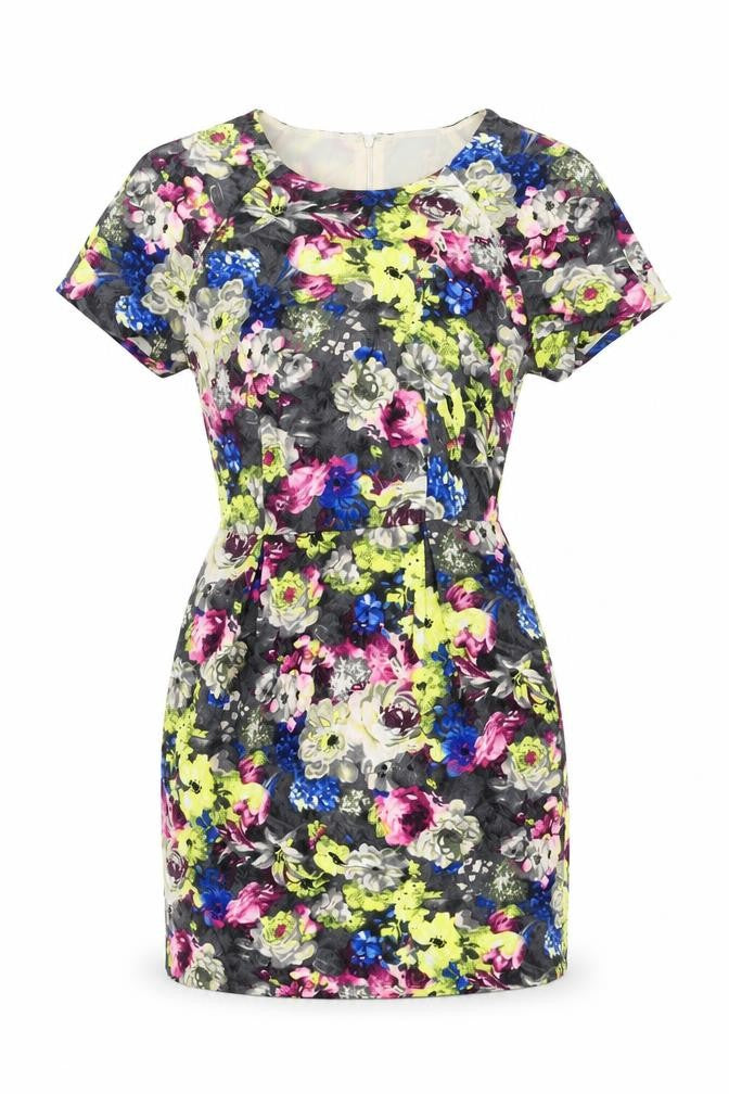 New Look Womens Grey Floral Polyester Mini Size 8 Round Neck Zip