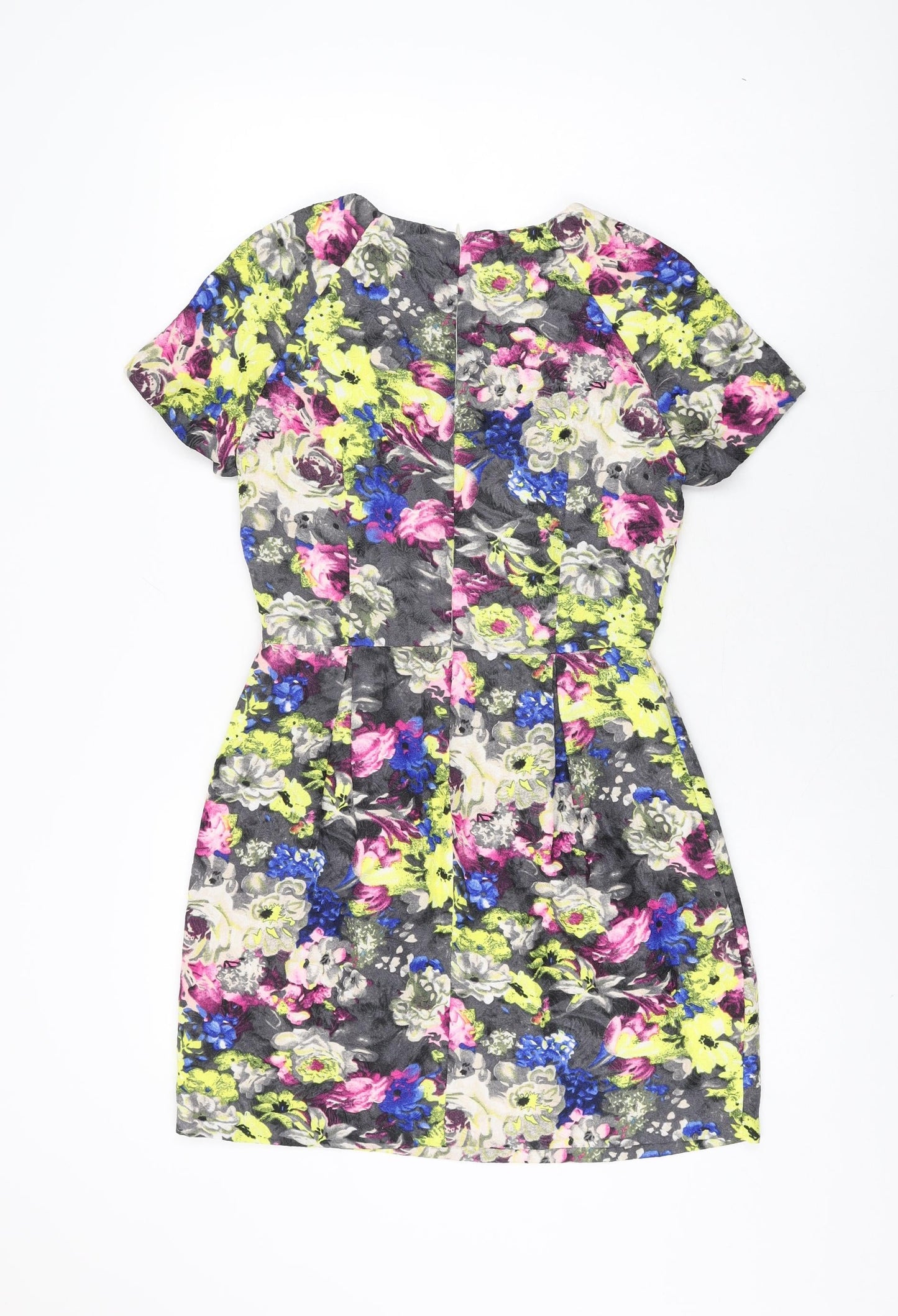 New Look Womens Grey Floral Polyester Mini Size 8 Round Neck Zip