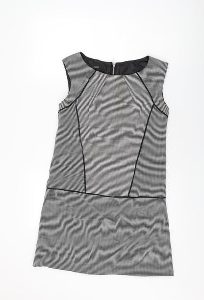 Next Womens White Geometric Polyester Shift Size 10 Round Neck Zip