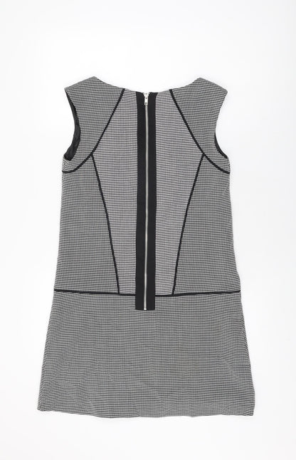 Next Womens White Geometric Polyester Shift Size 10 Round Neck Zip