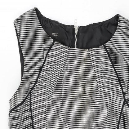Next Womens White Geometric Polyester Shift Size 10 Round Neck Zip