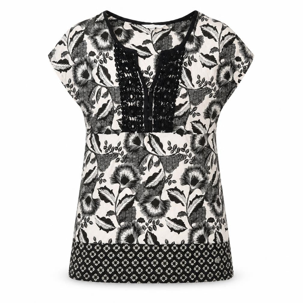 RJR.John Rocha Womens White Floral Polyester Basic T-Shirt Size 12 V-Neck
