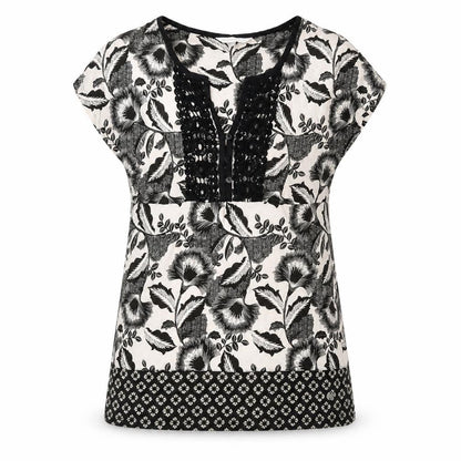 RJR.John Rocha Womens White Floral Polyester Basic T-Shirt Size 12 V-Neck