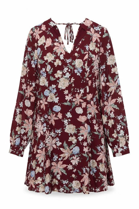 H&M Womens Red Floral Polyester Shift Size 16 V-Neck Zip
