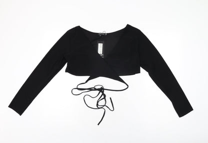 Additional front view of I SAW IT FIRST women’s black polyester wrap t-shirt, size UK 16, v-neck