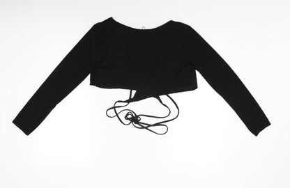 Back view of I SAW IT FIRST women’s black polyester wrap t-shirt, size UK 16, v-neck